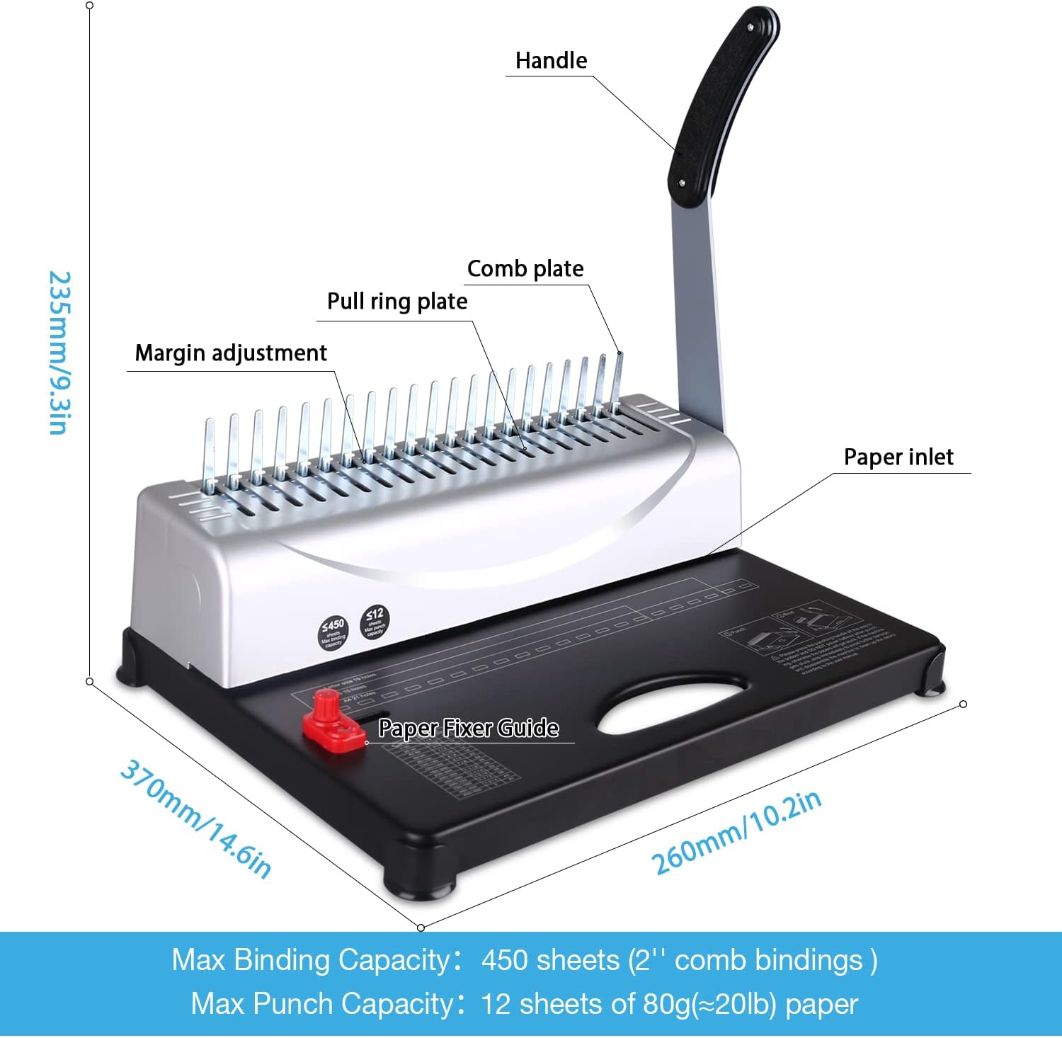 MAKEASY Binding Machine for LTR / A4, 21-Hole, Manual Paper Punch Binder, Book Binding Materials Kit with 100PCS 3/8'' PVC Comb Bindings Spines - Image 3